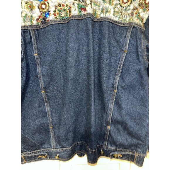 Vtg I. B. Diffusion Blue Denim Sequin Beaded Rockabilly Glam Rock SZ 8 Jacket - Picture 5 of 16